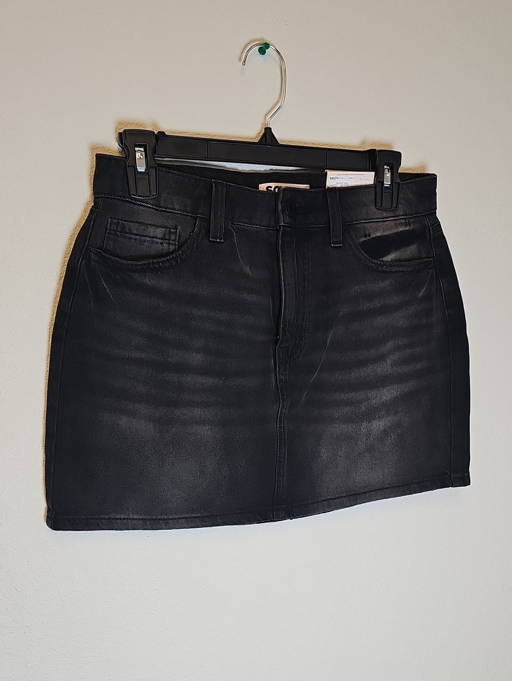 NWT SO Black Denim Mini Skirt, Zipper Close, Size 5